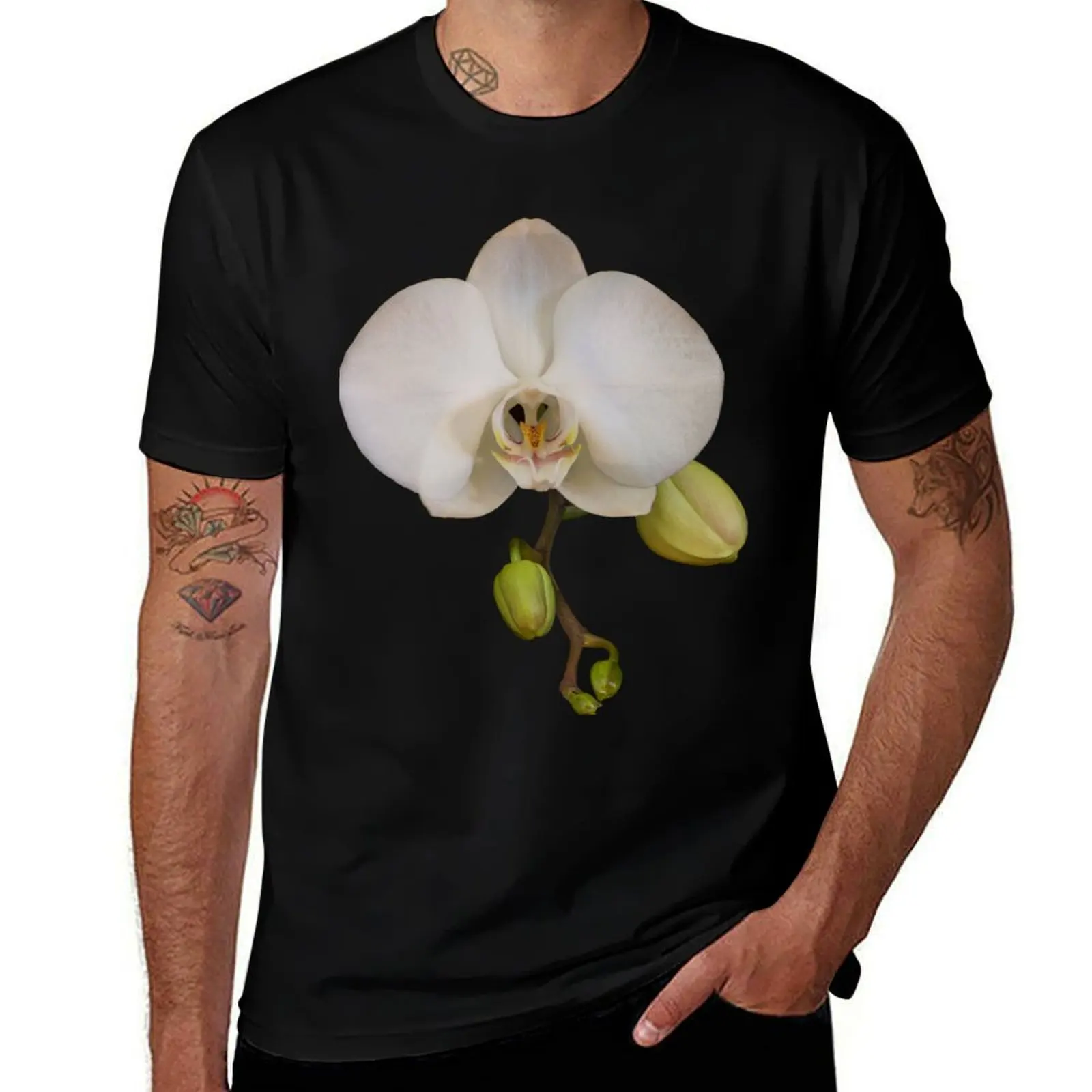 

White Orchid on Black T-Shirt t shirt man plain t shirts for man pack white essential t shirt T-shirt