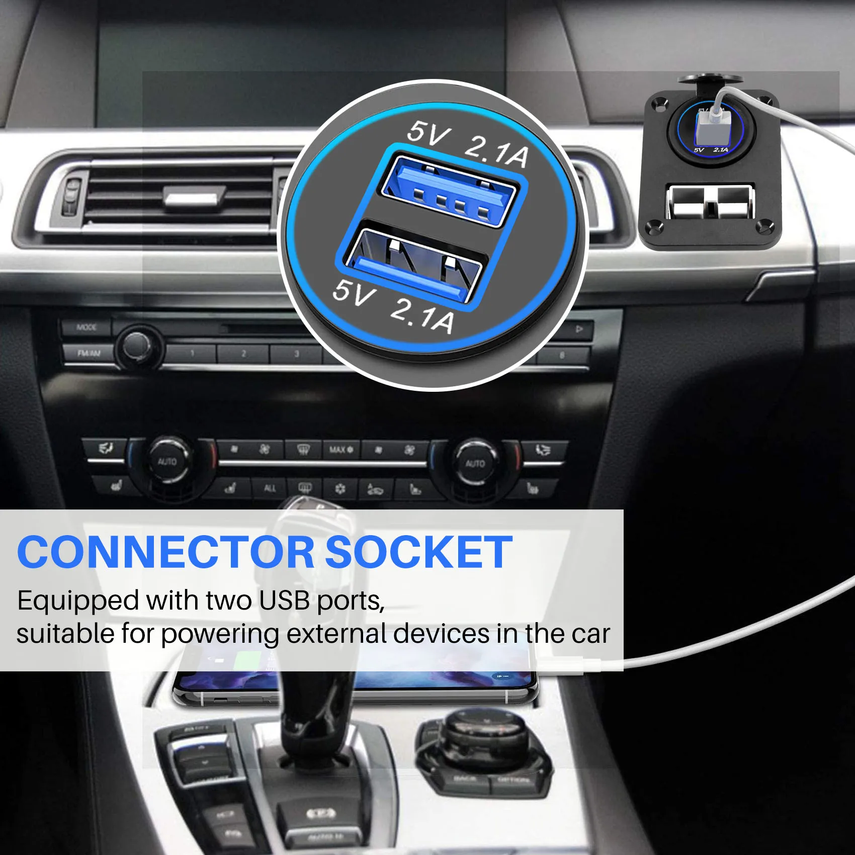 Presa di corrente adattatore presa di corrente doppia 2USB 5V 4.2A per auto moto 12V 24V (blu) G