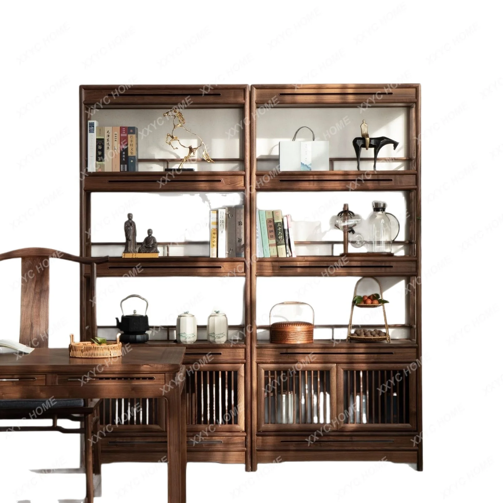 

Книжный шкаф из черного ореха и старого вяза, стеллаж для хранения и демонстрации из массива дерева, шкаф для хранения в гостиной и спальне