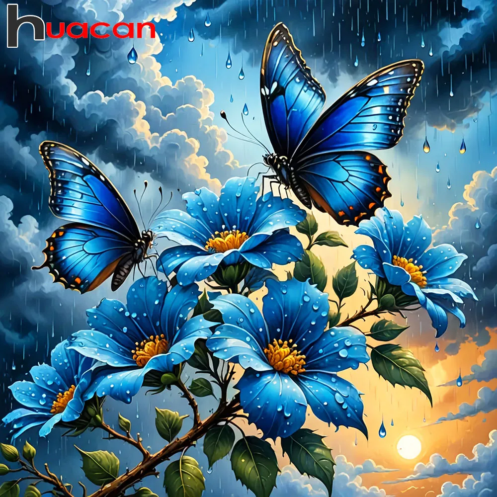 Huacan Vollquadratische und Runde Diamant-Malerei Mohnblume Schmetterling Diamant-Mosaik Tier-Set Heimdekoration