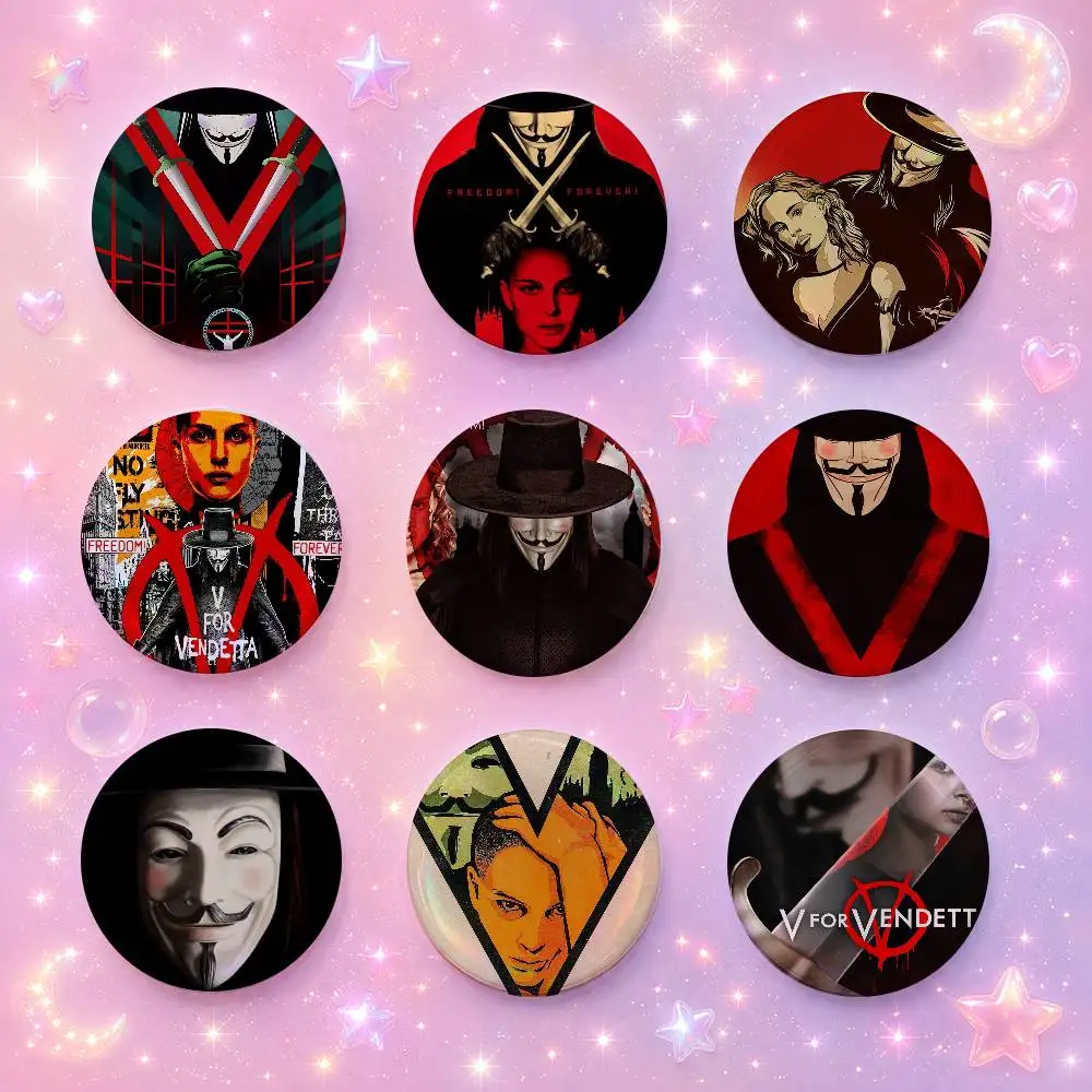 V Fo-s-r Vendetta- Mo-s-vie Round Button Badge Pin Set Anime Cartoon Game Music Cool Fashion Brooch For Backpack Clothes Hat