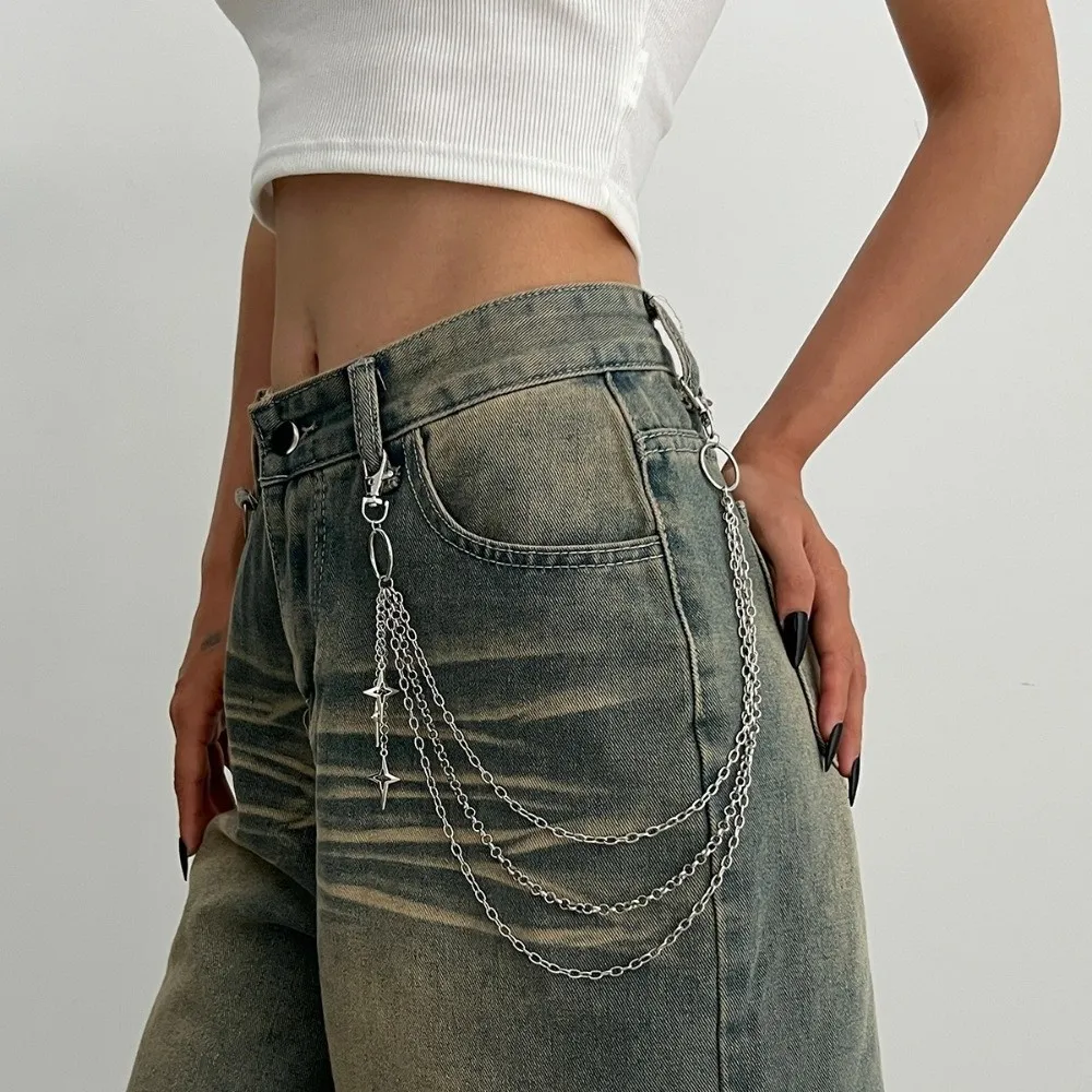 Fashion Punk Star Pendant Pant Chain Hip Hop Multilayer Jeans Chain Metal Casual Waist Keychain Women Man Gifts