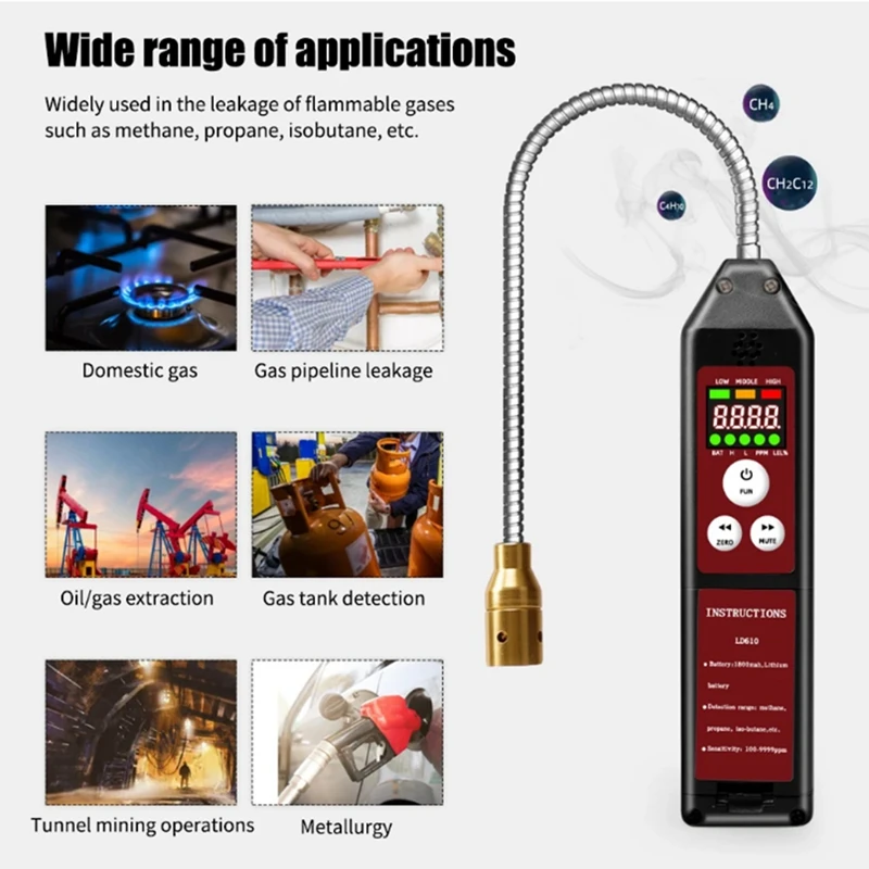 Y43A-Portable Combustible Gas Detector High Sensitivity Gas Leak Tester USB Rechargeable CH4 And C4H10 Detector