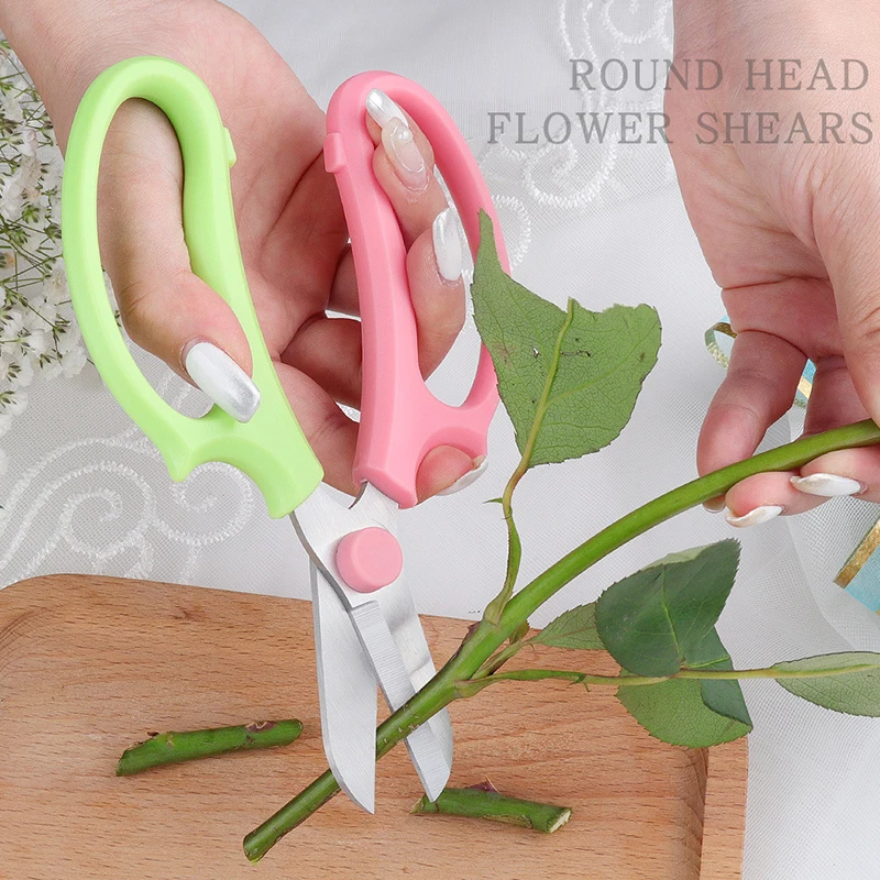 Two-color Gardening Pruning Shears Stainless Steel Pointed Round Head Pruning Shears Garden Bonsai Flower Pruning Tool