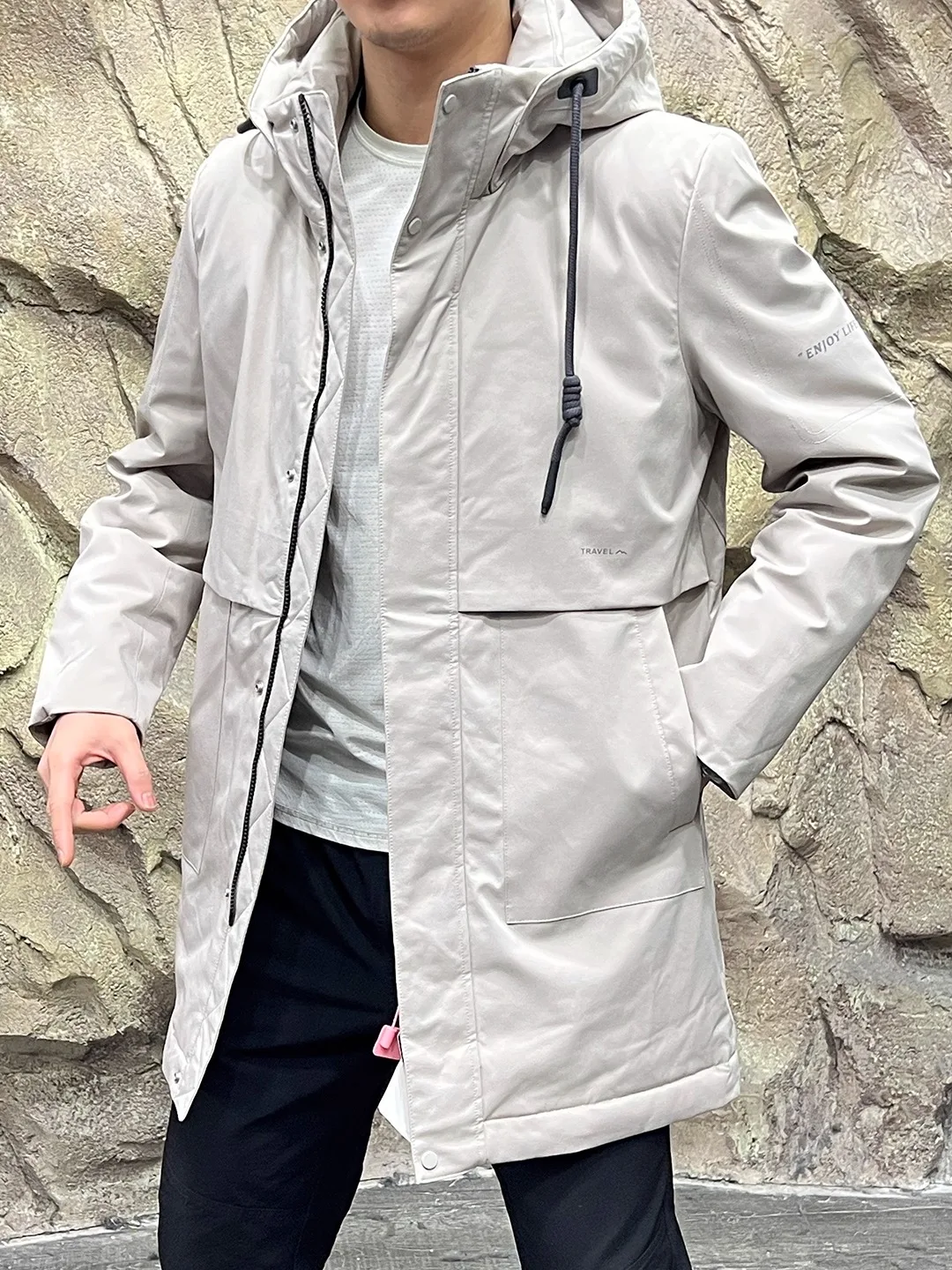 

Men's Outdoor Windproof Waterproof down Jaet Hooded Du down 90% Filling Level K Casual Sle Thiened Polyester Fiber