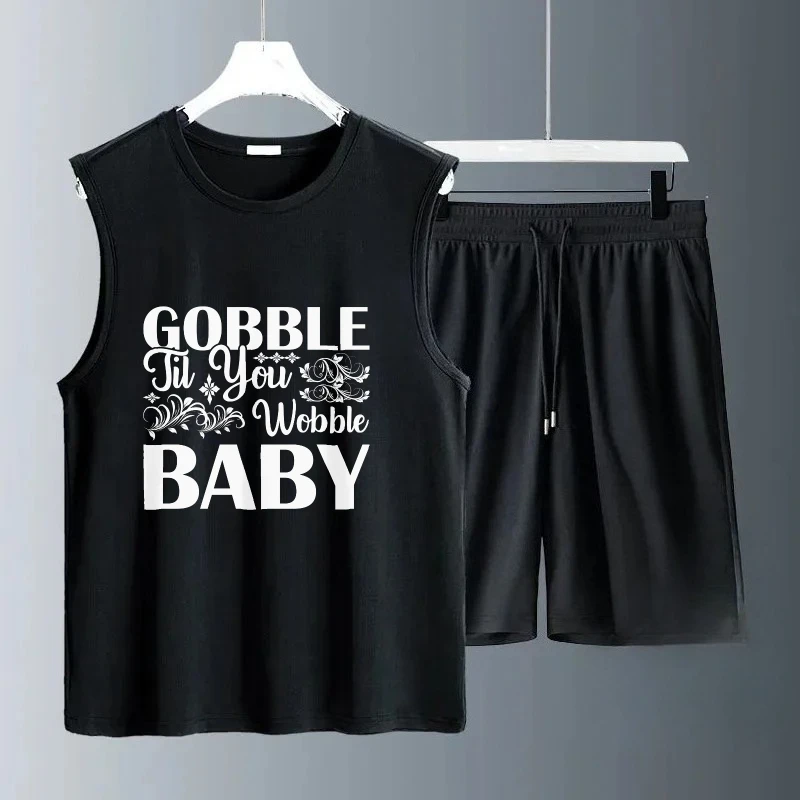 

Men Suits 2025 Summer Polyester Sleeveless Letter print Tshirt+Shorts sets Two Piece Sets Tracksuit Casual Oversize football Set