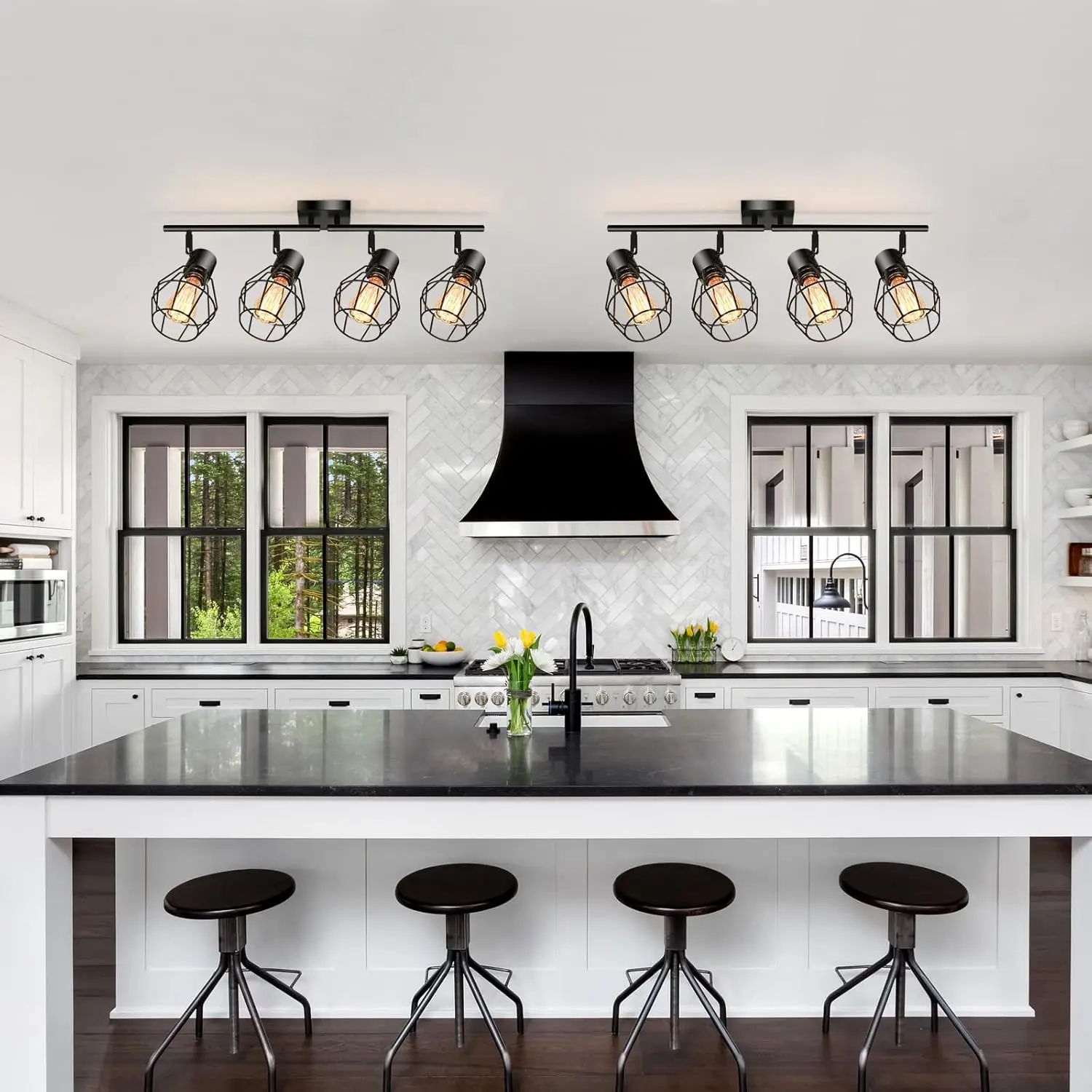 4-Light Modern Track Lighting - Adjustable Black Ceiling Spotlight for Kitchen, Dining Room & Hallway