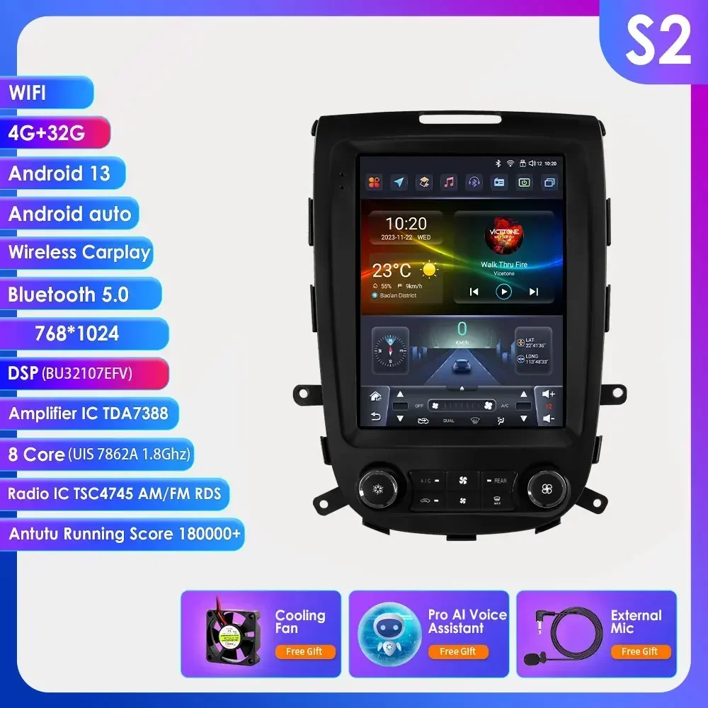9,7'' 7862 8-core 360 ° Draadloze CarPlay Android autoradio voor Hyundai Santa Fe 2 2006-2012 GPS Multimedia Stereo Head Unit - afbeelding 1