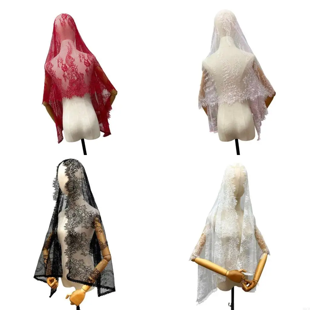 

M6CD Breathable Polyester Bridal Scarf Sophisticated Lace Detailing Ceremony Guest Look