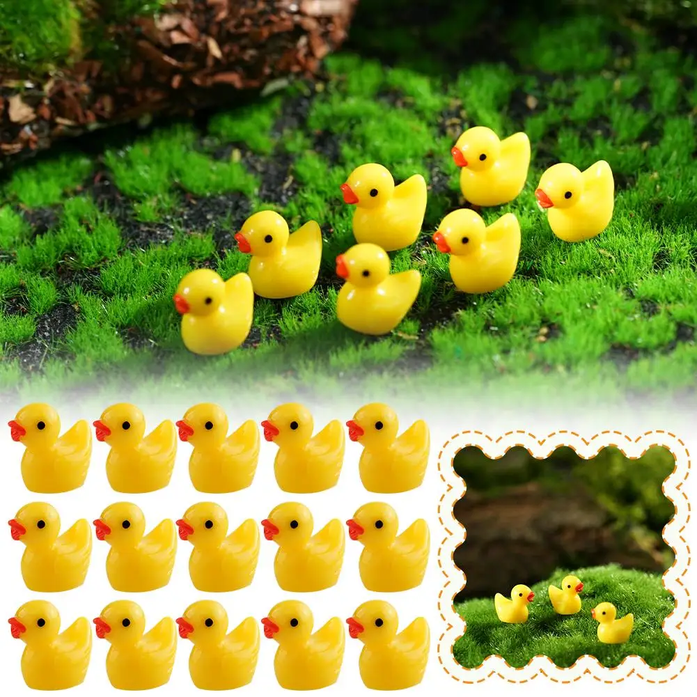 Miniature Duck Ornaments para artesanato de jardim, pato minúsculo, resina, amarelo, animal, paisagem, plantas, fada, Mic, X7t8, decoração, 100pcs