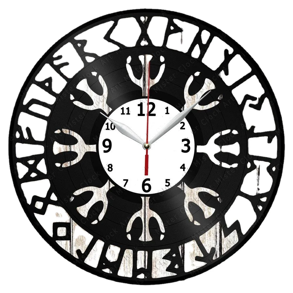 

Viking Symbols Vinyl Record Wall Clock Home Art Decor Unique Design Handmade Original Gift Vinyl Clock Black Exclusive Clock Fan