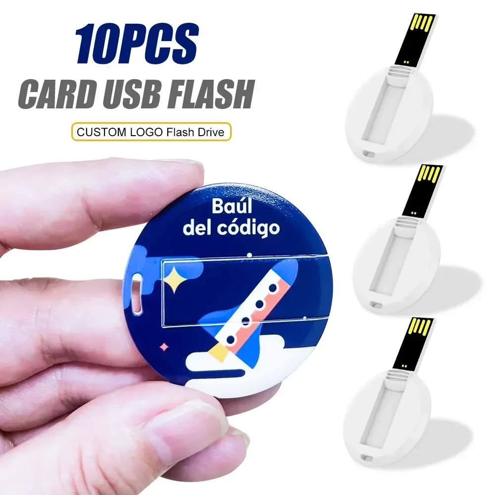 

10PCS/LOT Mini Round Card USB Flash Drive 2GB 4GB 8GB 16GB 32GB Usb Card Flash Drive Customize Print Colorful Logo For Gift