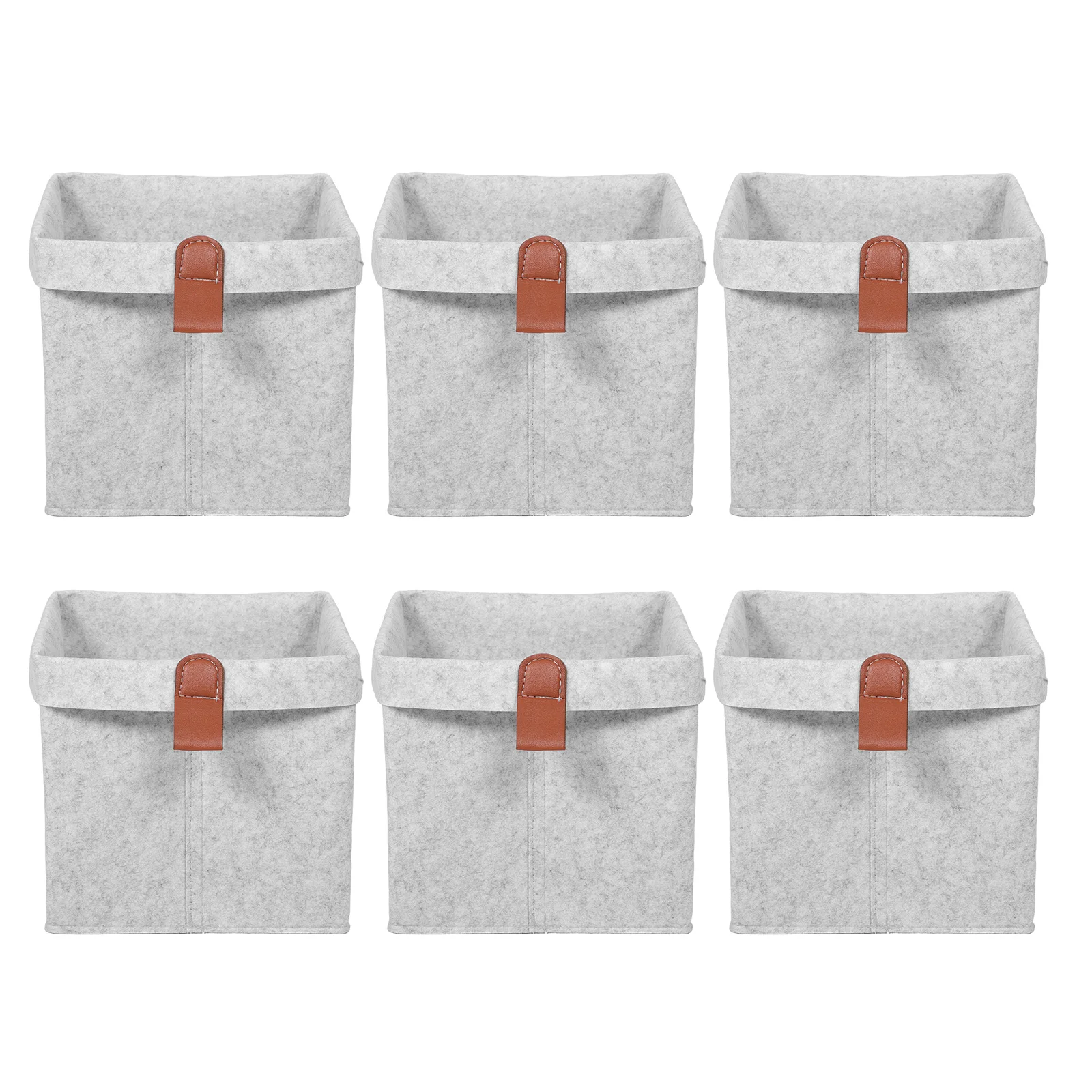 

6pcs Felt Storage Bins Foldable Clothes Organizer Boxes Cube Laundry Baskets Closet Shelving Cubes Nursery Light Grey