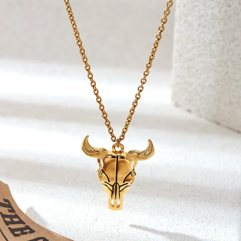 Colgantes de Calavera de Toro Dorados Chic para Mujer, de Acero Inoxidable, Joyería de Moda Atrevida, Accesorio Único y Elegante para Uso Diario, Citas y Estilo Biker