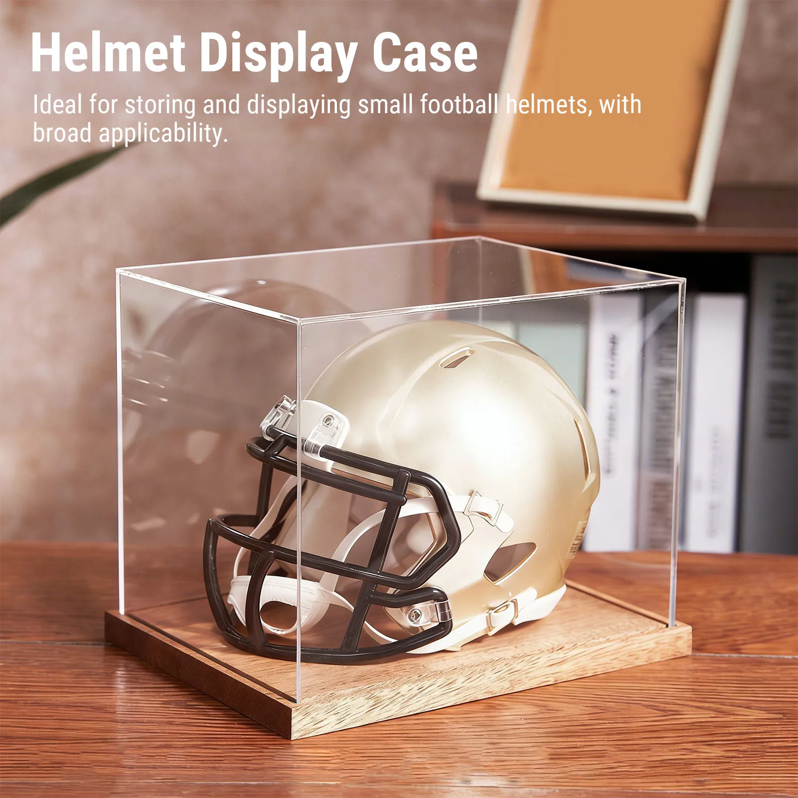 Acrylic Helmet Display Case with Wood Base Dust Proof Helmet Showcase for Souvenirs Collectibles Helmet Showcase with Wood Base