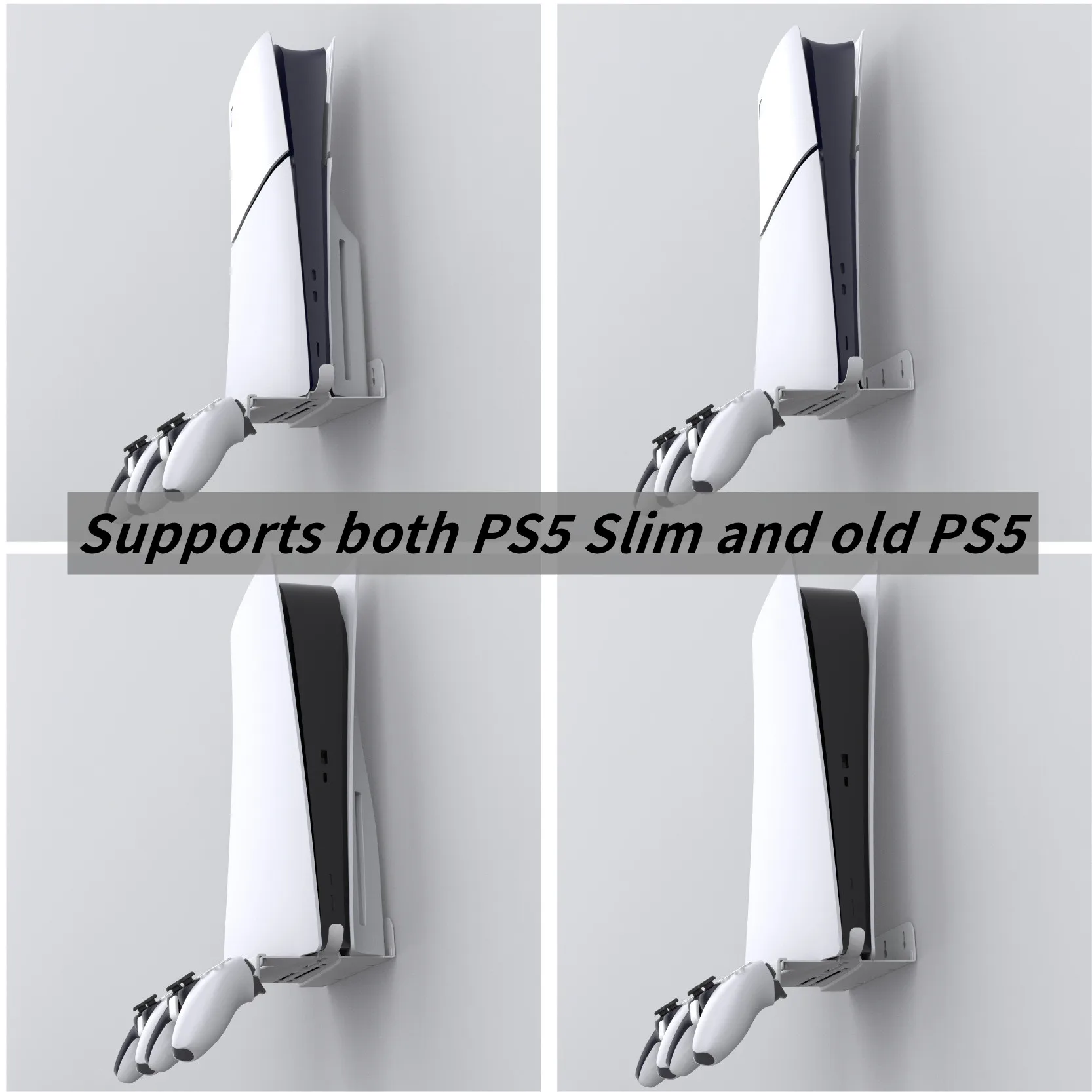 Wall Mounted Console Stand For PS5 Slim Holder with 2 Controller Mounts Vertical Storage Bracket PlayStation5