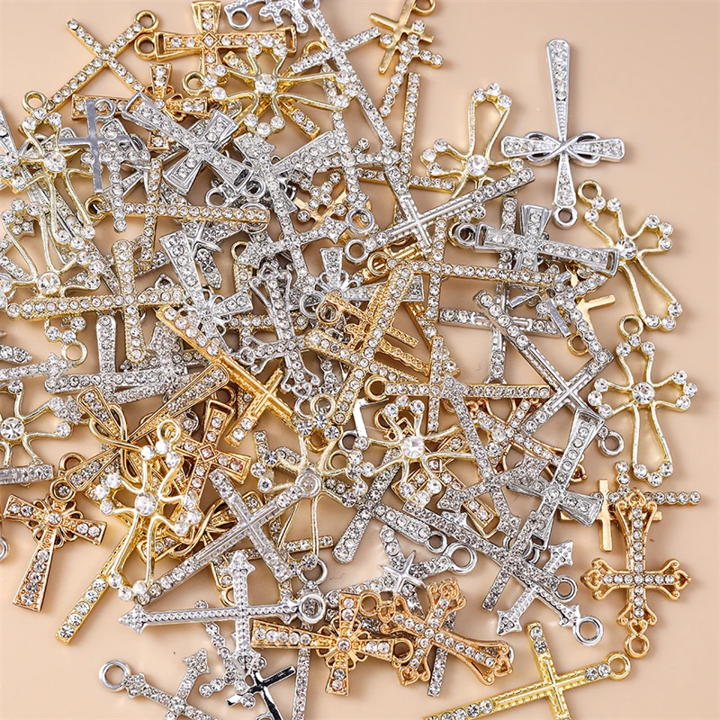 20 Stück gemischte niedliche Kristall-Legierungs-Kreuzanhänger für die Schmuckherstellung, geeignet für Ohrringe, Halsketten, Armbänder, DIY-Bastelzubehör. – Detail 2