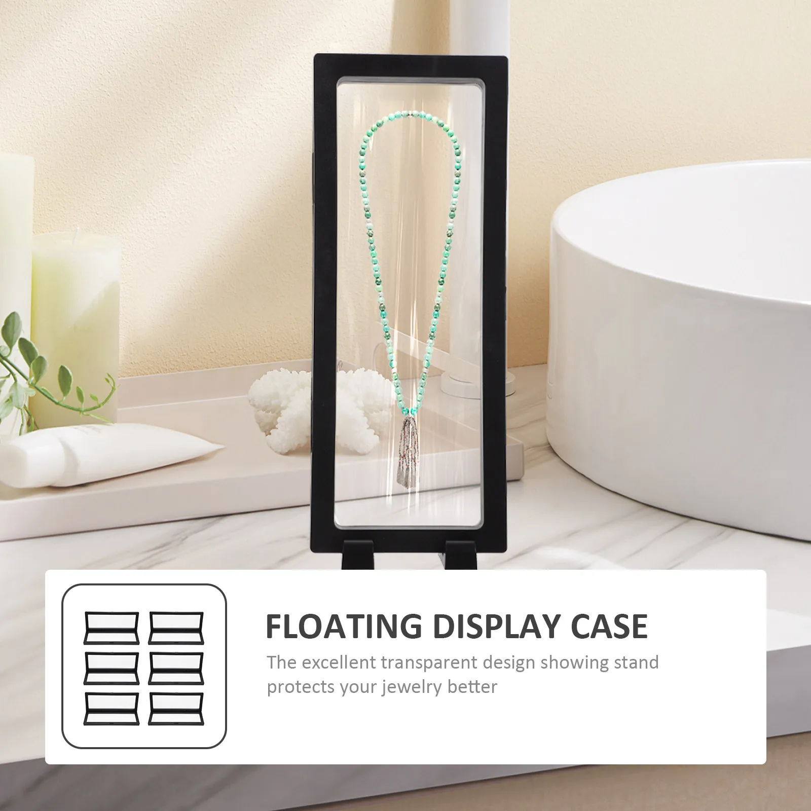 6Sets Floating Transparent Jewelry Display Rack Ring Storage Box Floating Jewelry Display Case Organizer Stand