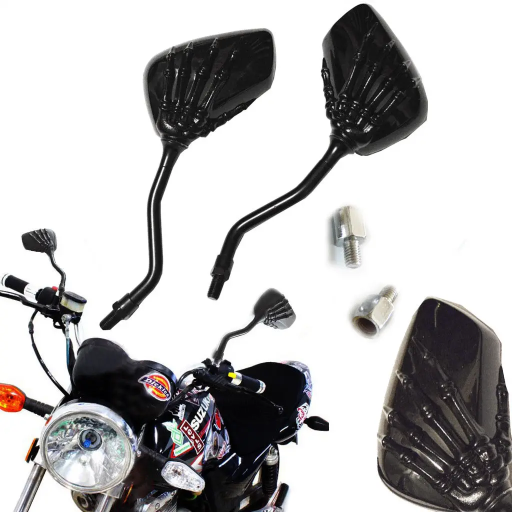 Rearview Mirror Motorcycle Accessories Skull Hand Pair 10mm 8mm Black Custom Skeleton Claw Handlebar Rear View Electric Scooter