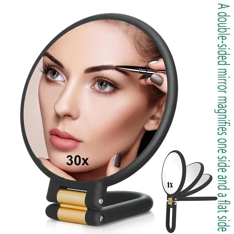 Espejo de mano con aumento 30X, espejo de maquillaje de viaje plegable de doble cara, Pedestal de rotación ajustable, espejo de tocador colgante/mano