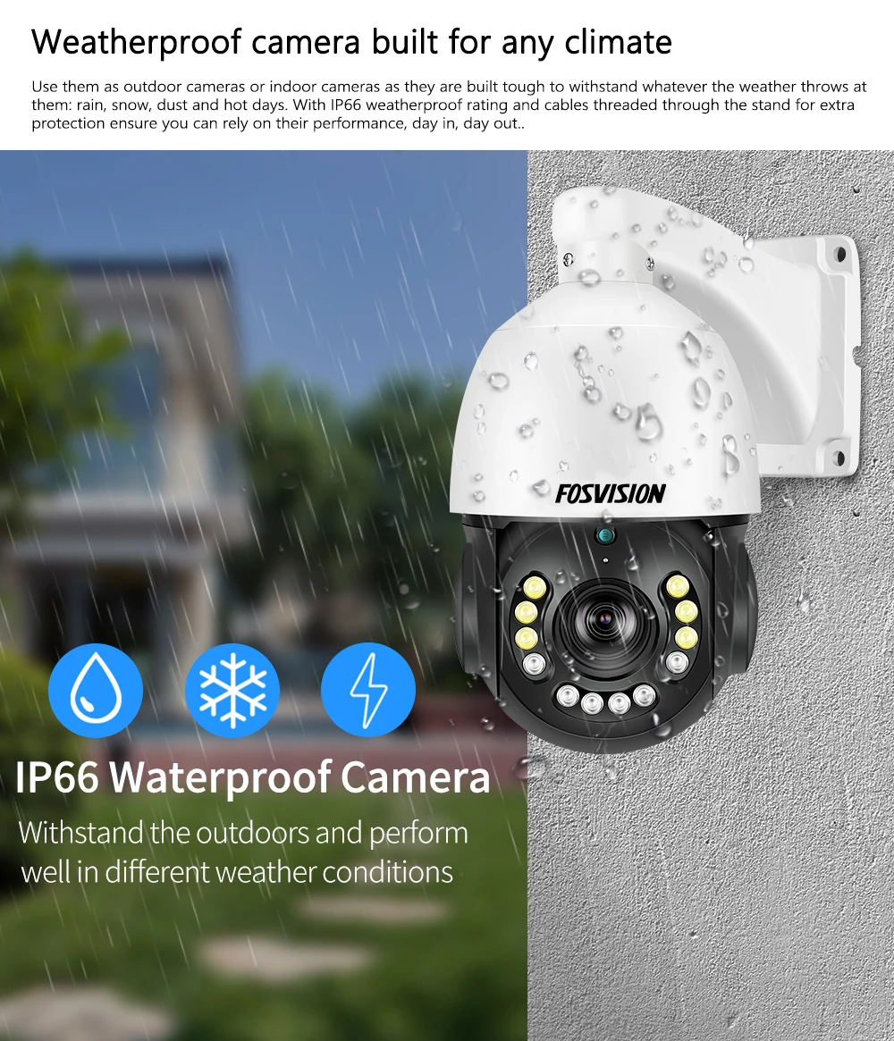 Fosvision High Speed 8MP PTZ POE Camera 30X Optical Zoom Pan Tilt IP Cam HD 200FT Long Range Night Vision