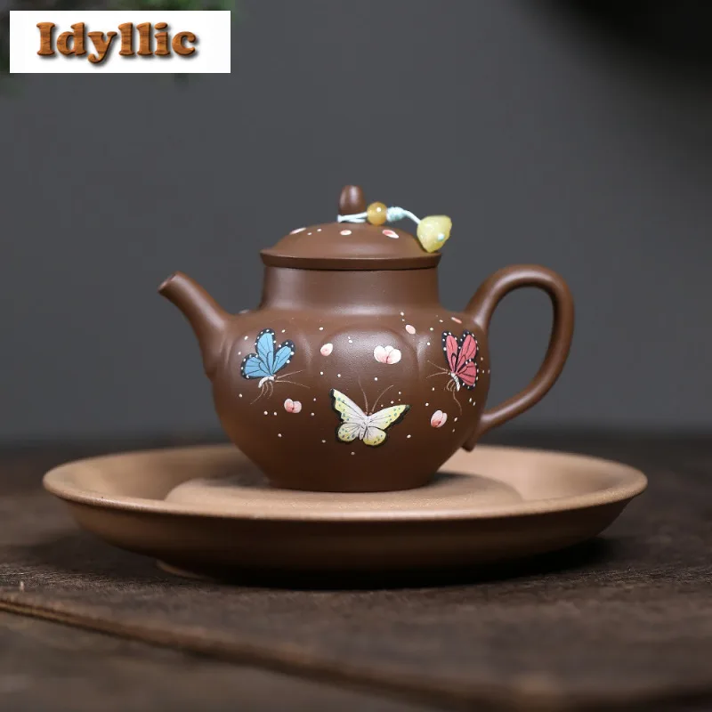 

170ml Yixing Purple Clay Teapots Handmade Butterfly Jade Vase Pot Raw Ore Red Gold Zhu Mud Tea Infuser Kettle Zisha Tea Set Gift