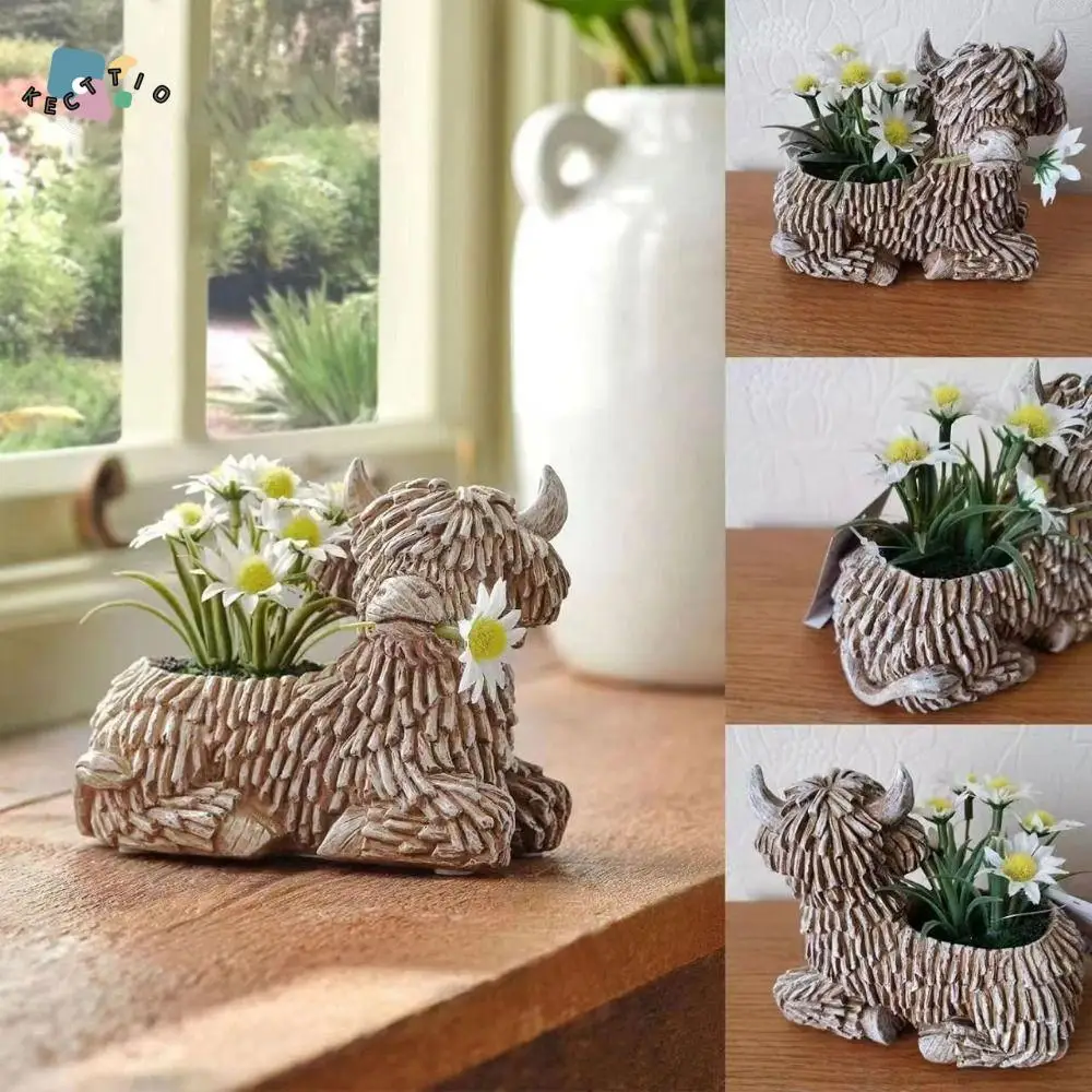 

Fashion Handicraft Highland Cow Flower Vase Cartoon Unique Succulent Flower Pot Cute Cartoon Planting Pot Living Room