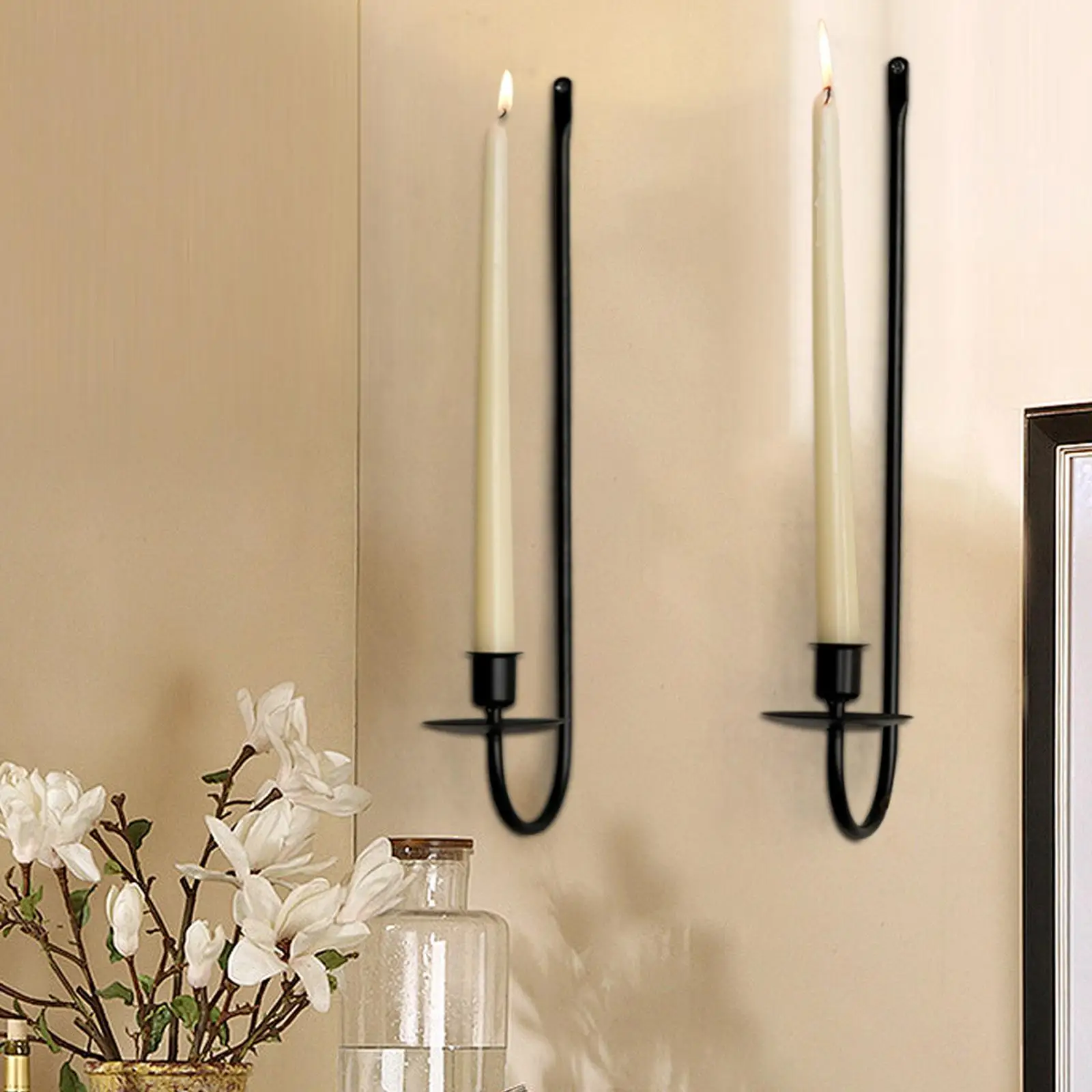 Metal Candle Wall Sconces Black Candlestick Holders Pair Powder Coat Finish for Bedroom Dining Room