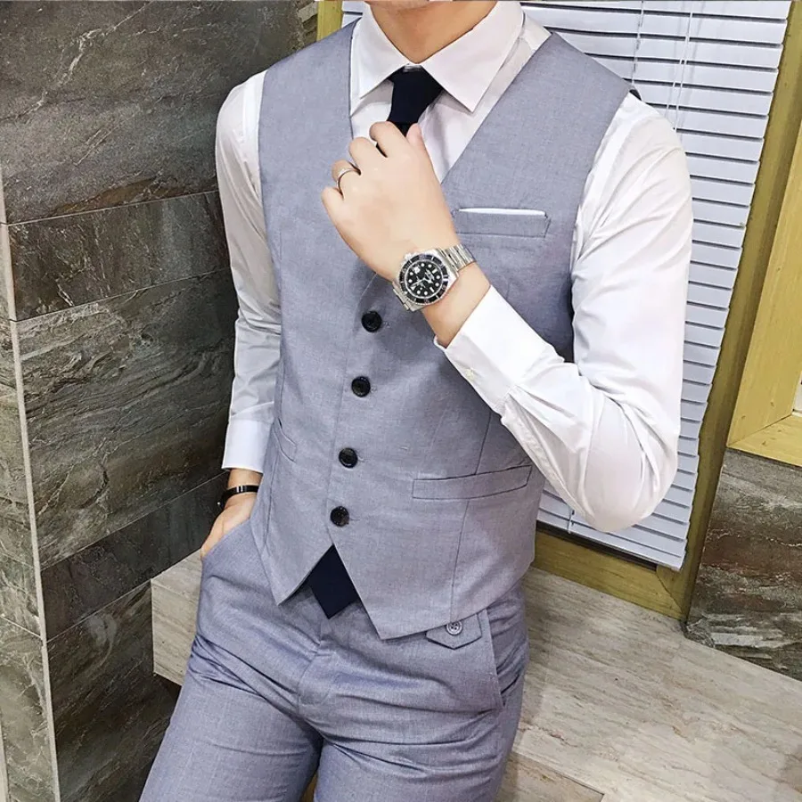 

Vests Blazer Men Single Breasted V Neck Sleeveless Vest Suits Cardigan Buttons Business Slim Spliced Patchwork Pockets Solid