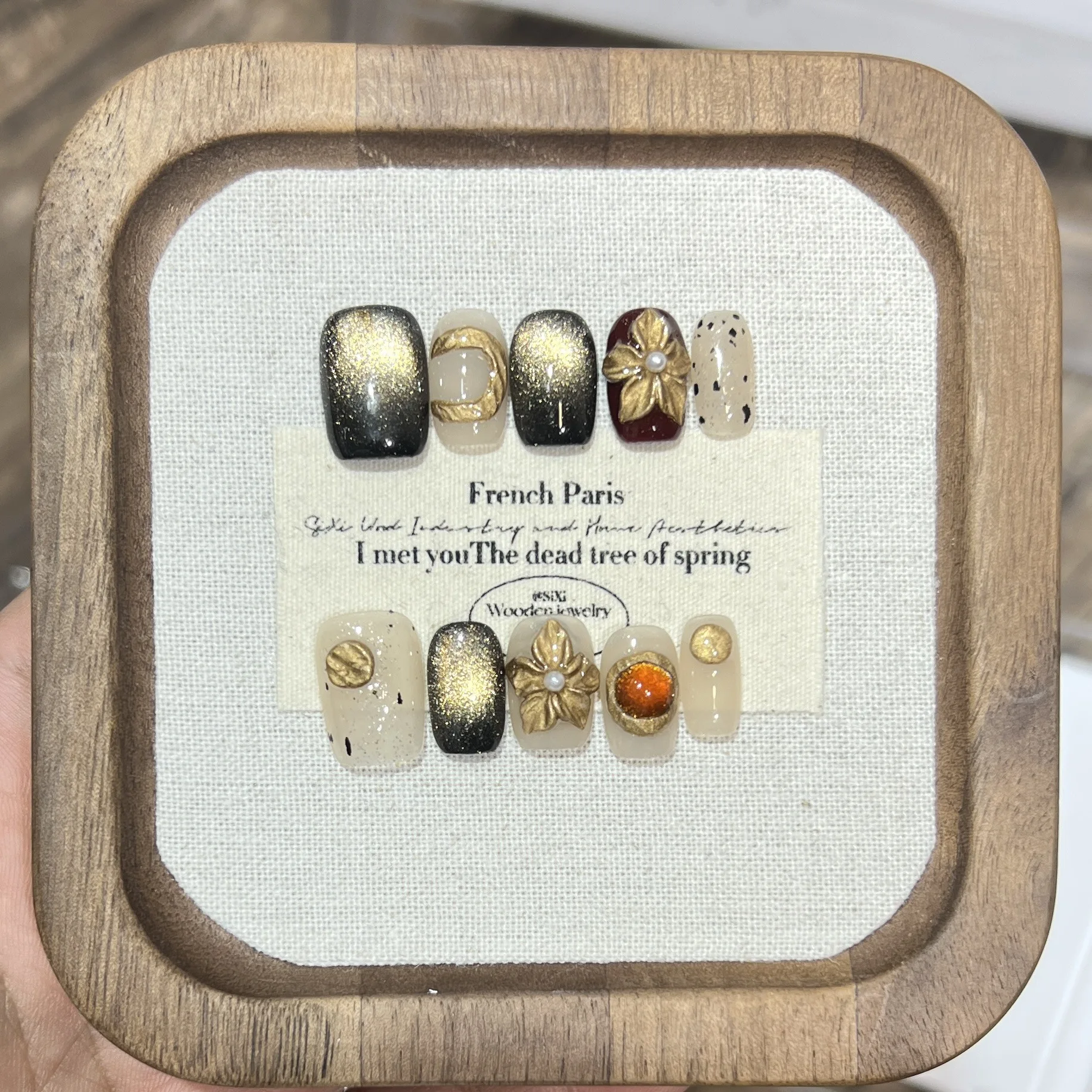 10 قطعة لطيف قصير مربع مستدير اليدوية يمكن ارتداؤها اضغط على الأظافر كاذبة عيون القط الماس الذهبي الإغاثة غطاء كامل مسمار فتاة هدية #1