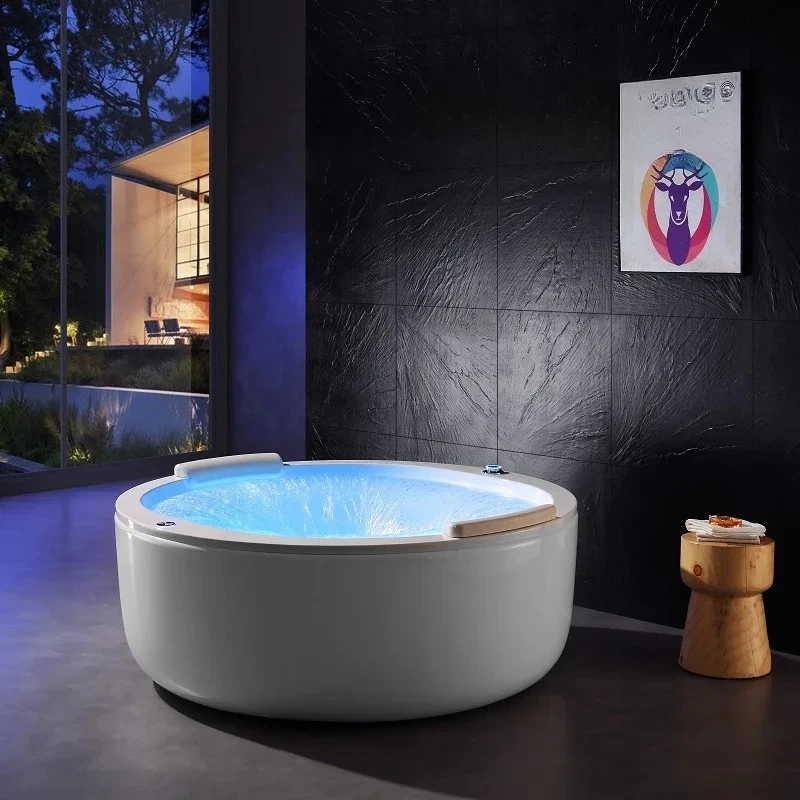Home Acrylic Luxury Jacuzzi LED Round Waterfall Bluetooth Speaker with Pillow Smart Constant Temperature
