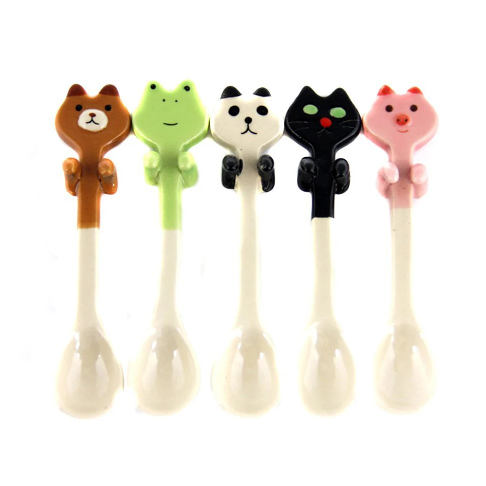 

Hard Ceramic Brown Cartoon Animal Spoon Mini Size Hanging Hook Coffee Dessert Spoon for Romantic Colorful Life