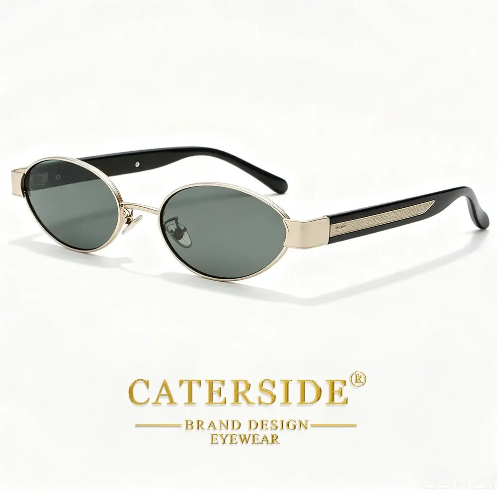 CATERSIDE Neue Retro-Sonnenbrille für Herren, hochwertige Metall-Sonnenbrille mit ovalem kleinem Rahmen, Damen-Sonnenbrille für den Außenbereich, Street-Hip-Hop-Brille, UV400 – Detail 4
