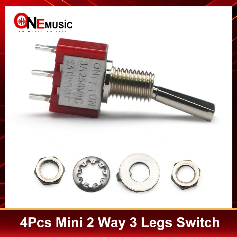 4Pcs Flat Knob Two Way 3 legs Mini Electric Guitar Humbucker Pickup Coil Split Selecting Switch ON/ON Red