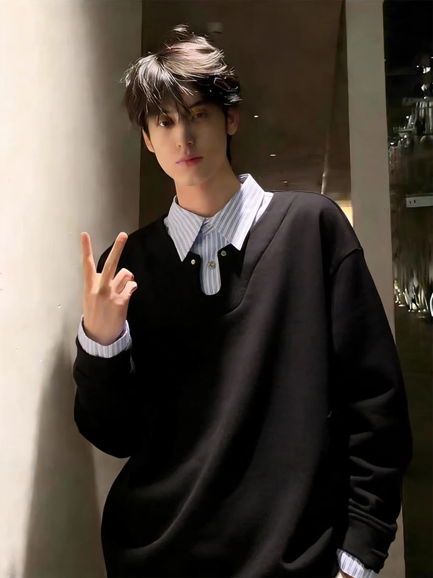 Bla irt Collar Sweatirt Men's Long Sve Spring 2026 Casual Comfortable Cotton Polyester Blend Warm Youth Faion
