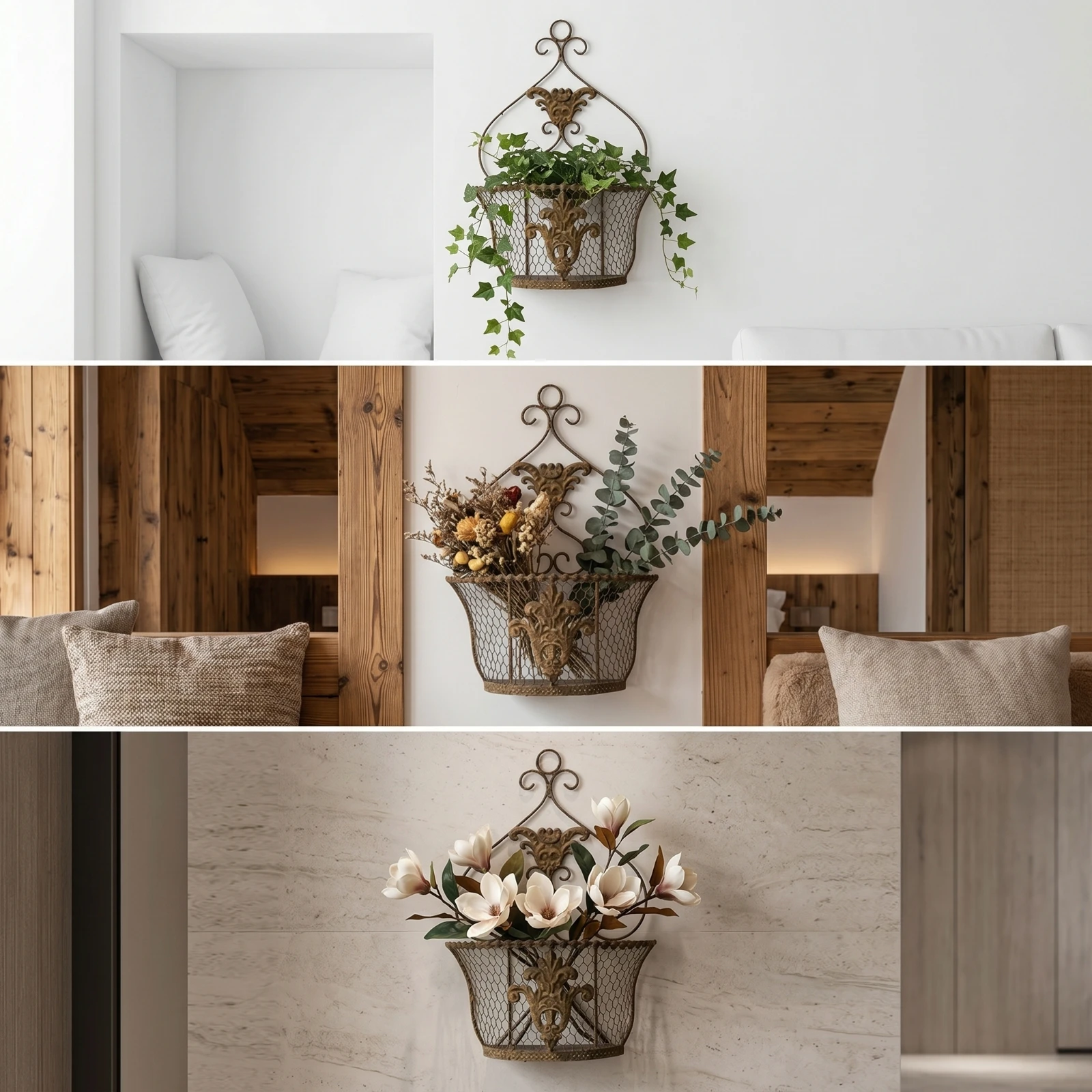 Wall Hanging Planter Basket Scrolling Wall Flower Basket Openwork Rustic for Living Room, Balcony view 4