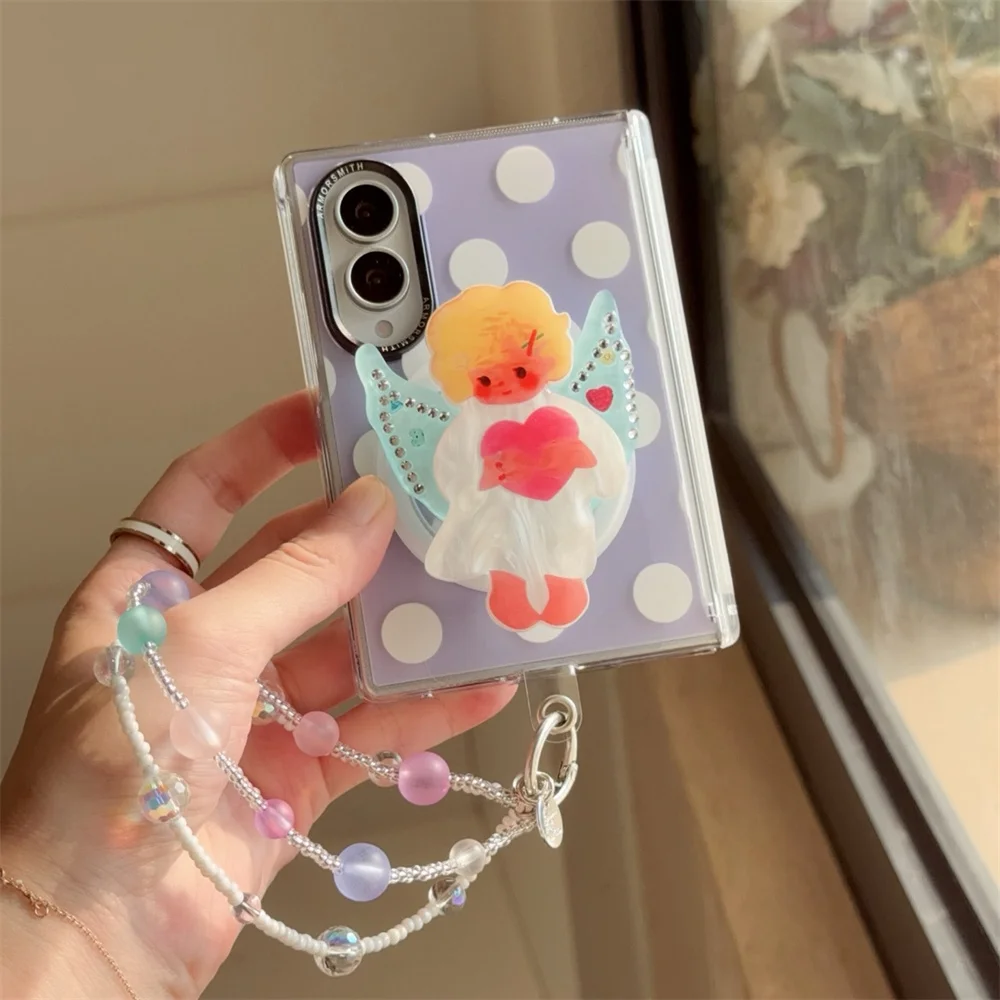 Cute Angel Cartoon Magnetic Grip Phone Case For Samsung Galaxy Z Fold 8 Ultra Z Fold 7 Clear PC Shockproof Anti‑Drop Cover