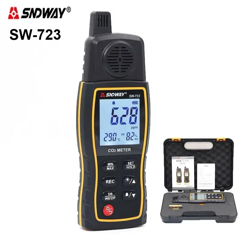 SNDWAY Digital CO2 METER SW-723 Carbon Dioxide Gas Detector Handheld 0-9999PPM Industrial/Household 3In1 Tester Thermohygrometer