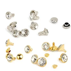 50Sets 5/6/7/8/9/10/12mm Crystals Rhinestone Rivets Diamond Studs BlingBling For Leathercraft gold silver DIY Clothes Leather