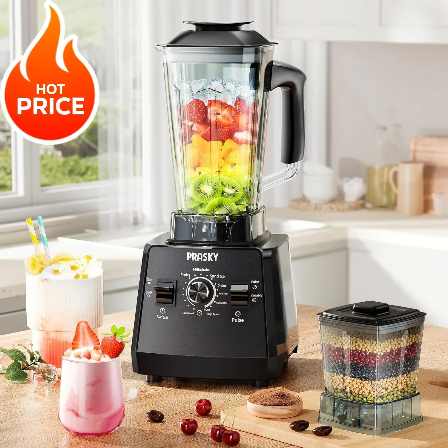 

promotion-Professional Blender,Smoothies Blenders, Max.2400Watts/1000Watts Blender and Grinder Combo 25000RPM Powerful Kitchen