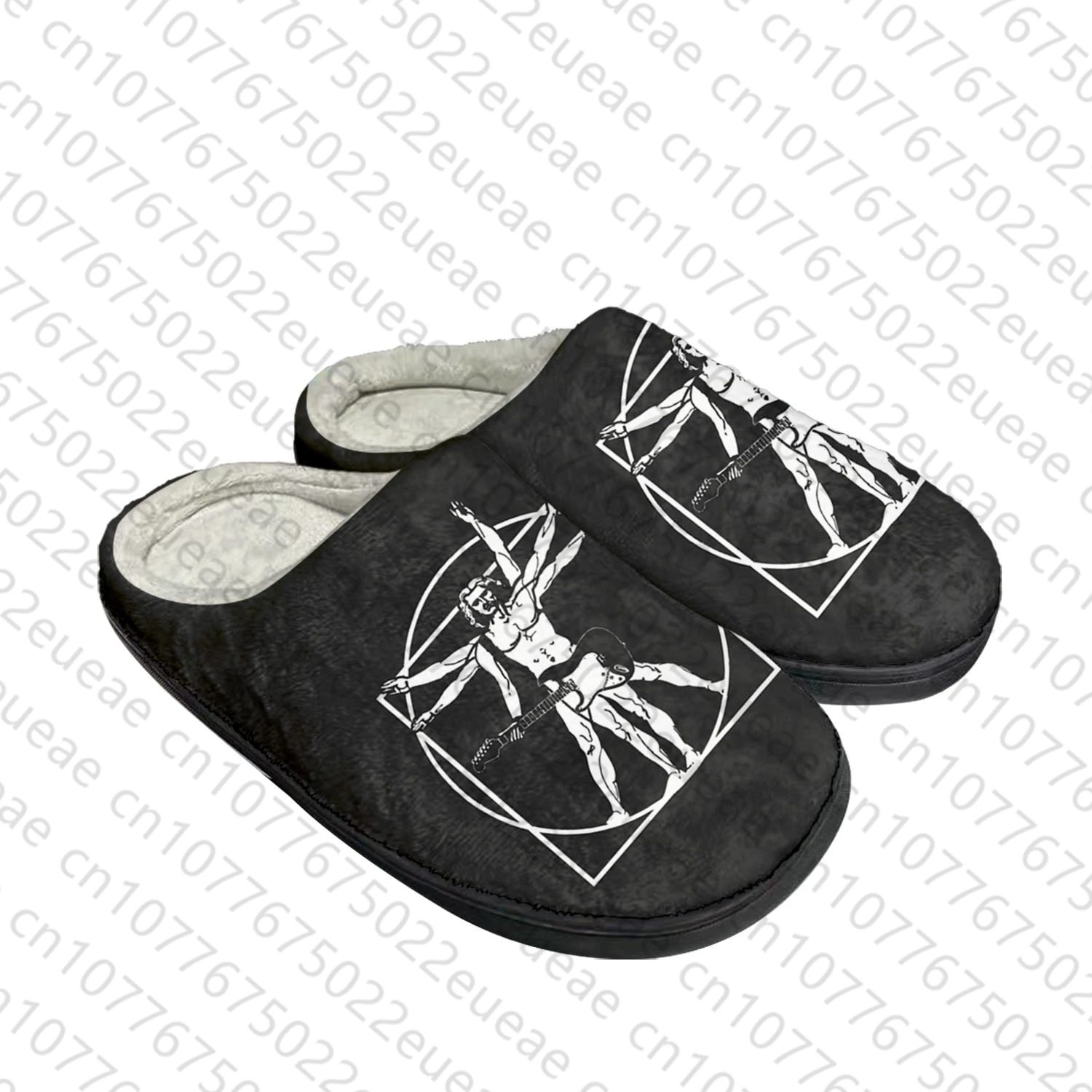 Vitruvian Man Guitar Home Cotton Custom Slippers Mens Womens Sandals Plush Bedroom Casual Keep Warm Shoe Thermal Slipper Black