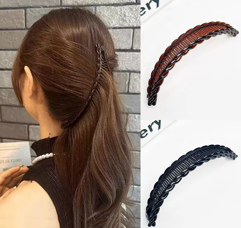 

Women Solid Color Banana Hair Clip for Girls Vintage Wave Comb Hairpin Hair Braids Style Tool Fashion Practical Hair Accessories
