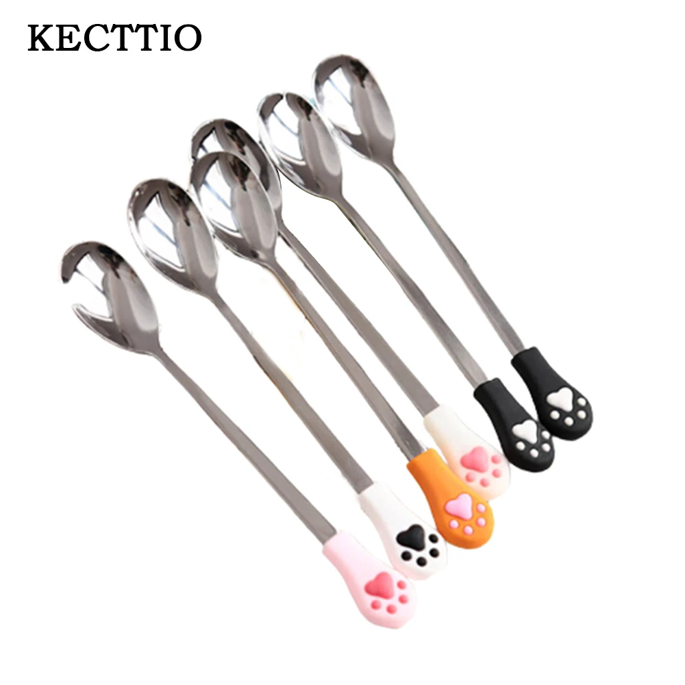 1PCS Stainless Steel Cute Cat Claw Coffee Spoons Fruit  Dessert Spoon Tea Spoon Tableware Kitchen Supplies dropshipping