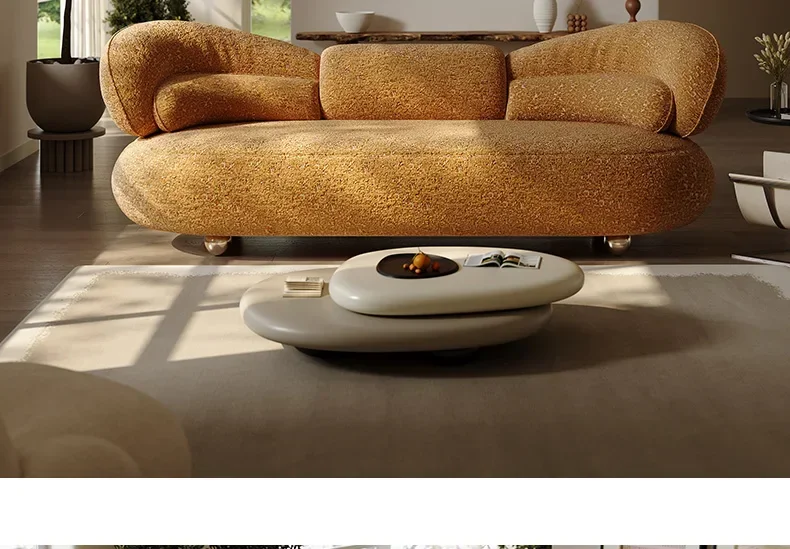 AAItalian Minimalist Fabric Sofa High-end Living Room Household Curved Light Luxury Straight Row Cream Wind