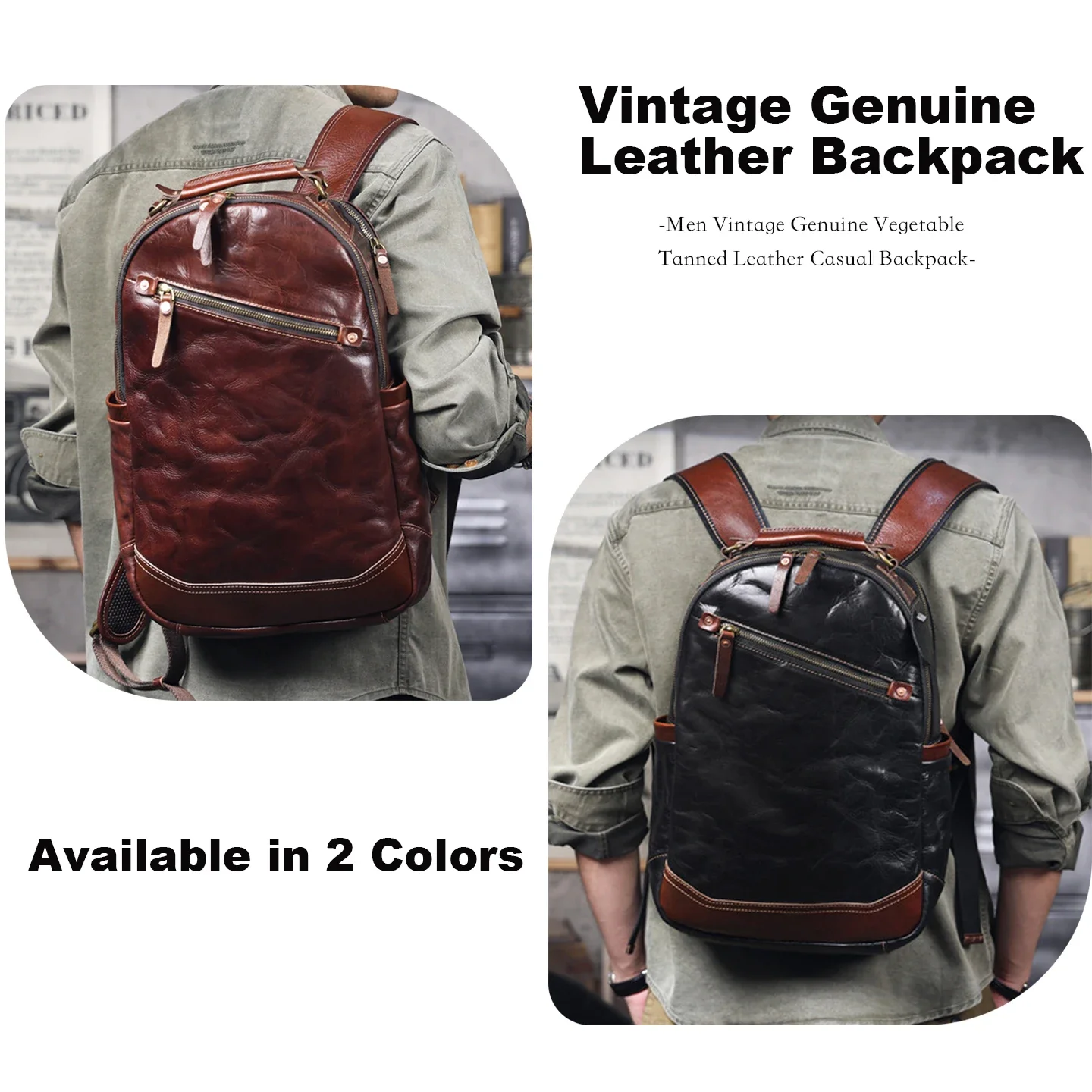 Men Premium Vintage Vegetable Tanned Genuine Leather Backpack Laptop Rucksack Casual Travel Daypack Premium Men's Bag