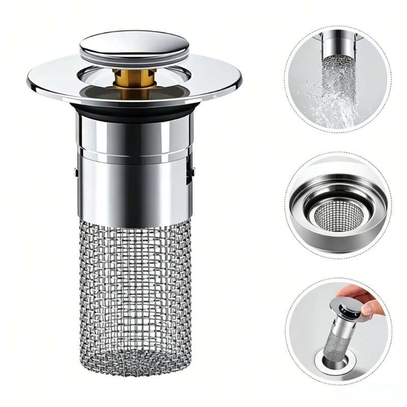 Stainless Steel Floor Drain Filter Washbasin Plug Anti Odor Pop-Up Bounce Core Basin Stopper Hair Catcher Shower Sink Strainer