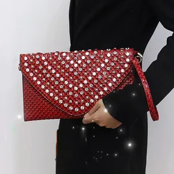 Kopertówki damskie luksusowe diamenty imprezowe damska torba wieczorowa PU skórzane damskie torby typu Crossbody kopertówka kopertówka torebka na nadgarstek czerwona