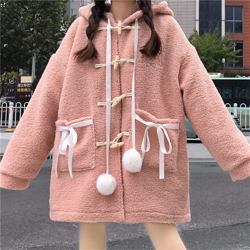 

Винтажное свободное пальто Kawaii с длинными рукавами и капюшоном, женские милые японские толстовки на молнии, женская повседневная куртка Y2k, шикарное пальто