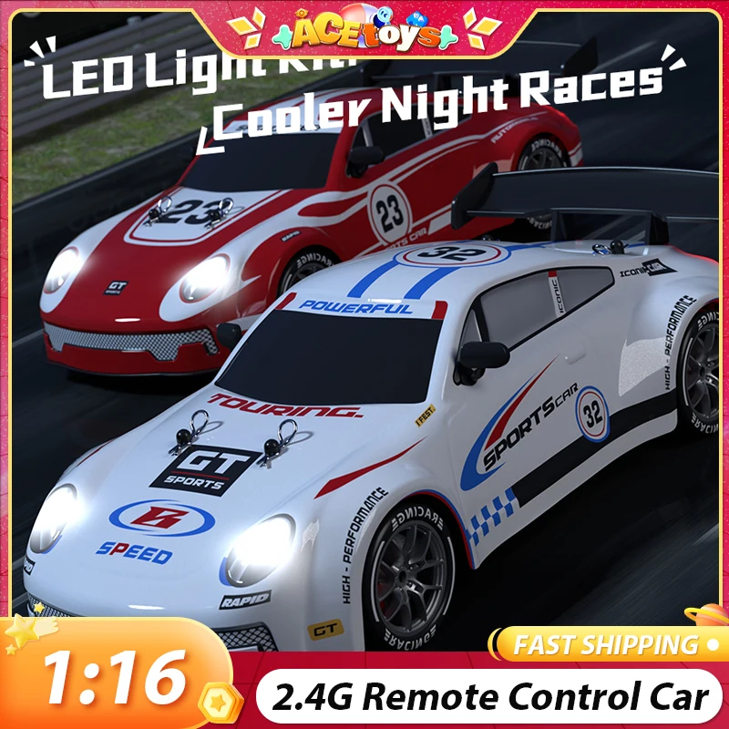 1:16 전동 무선 조종 자동차 LED 라이트 2.4G 자동 페어링 4륜 견고 고속 레이싱 재미있는 어린이 드리프트 자동차 장난감