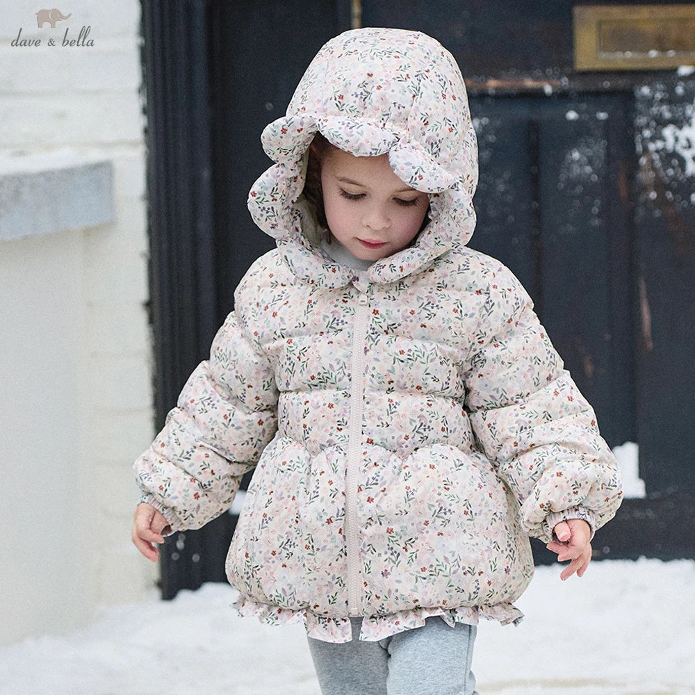 Dave Bella Girls Flower Thicken White Duck Down Parka Jacket Hooded Children Winter Warm Coats Windproof Outwear DB4264789